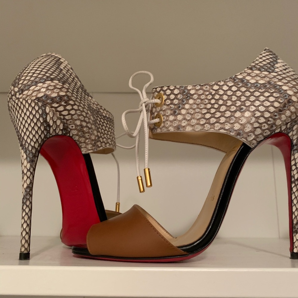 Christian Louboutin Snakeskin and Tan Heels